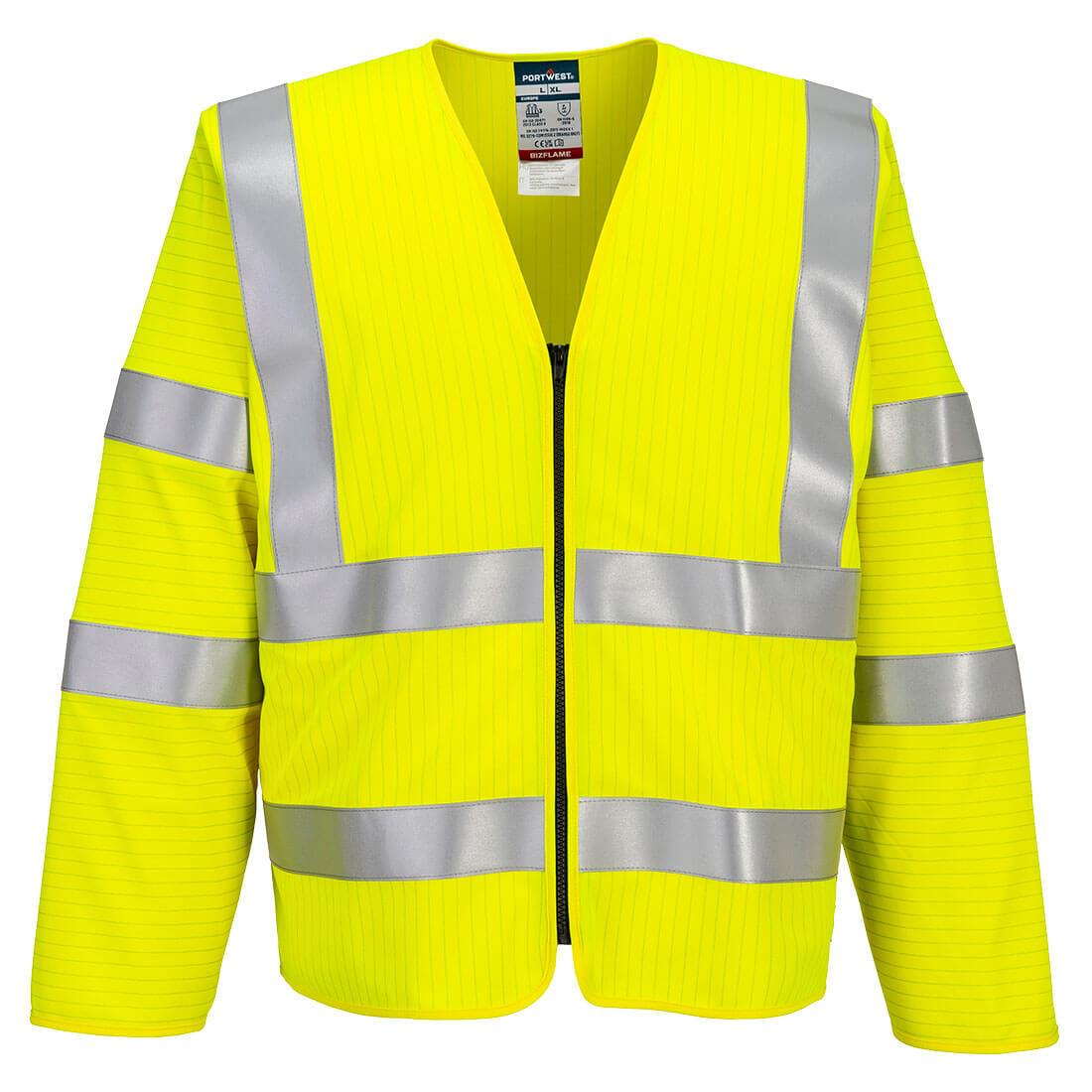 Bizflame Hi-Vis ugunsdroša veste ar garām piedurknēm un rāvējslēdzēju