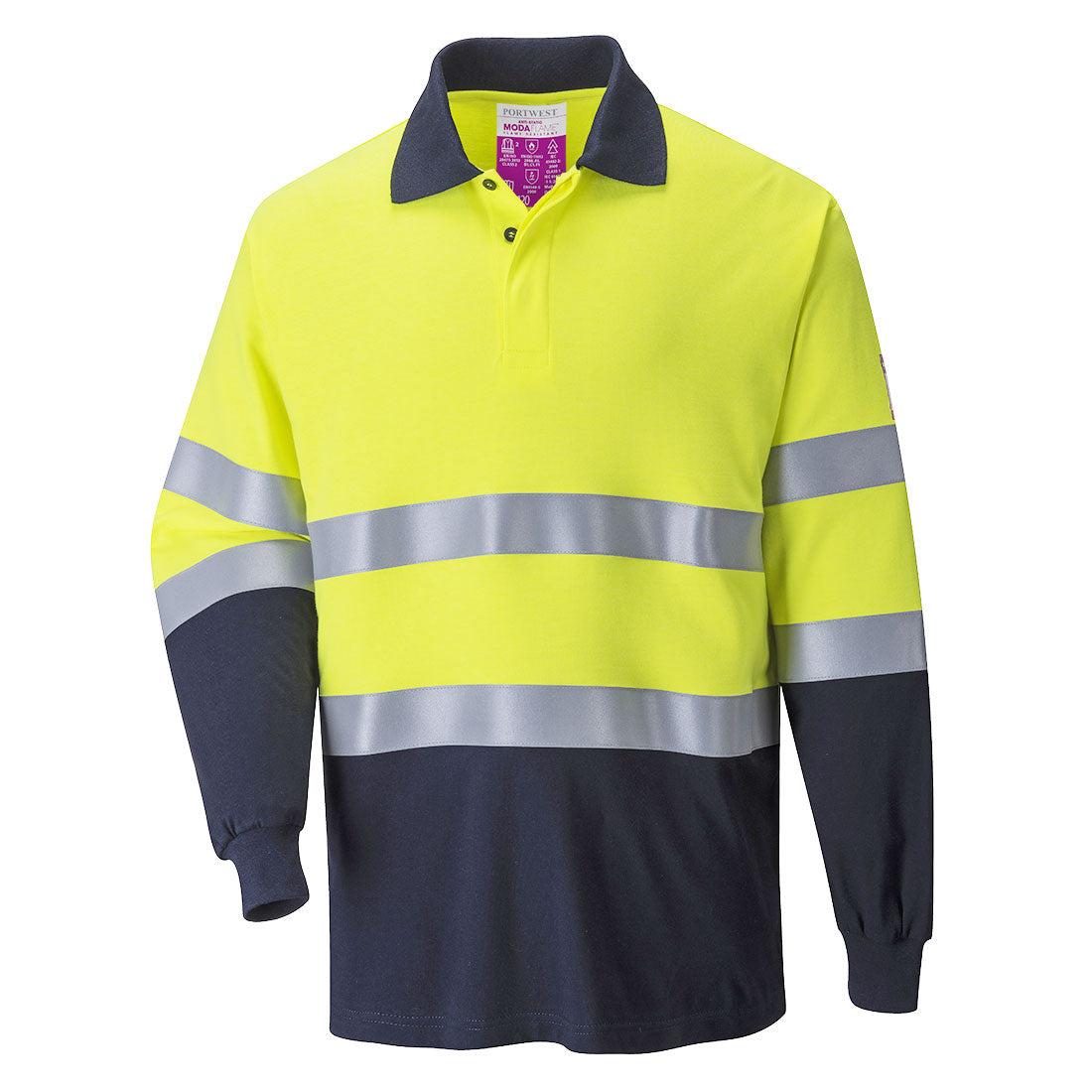 Modaflame Knit Hi-Vis kontrasta ugunsdrošs polo krekls ar garām piedurknēm